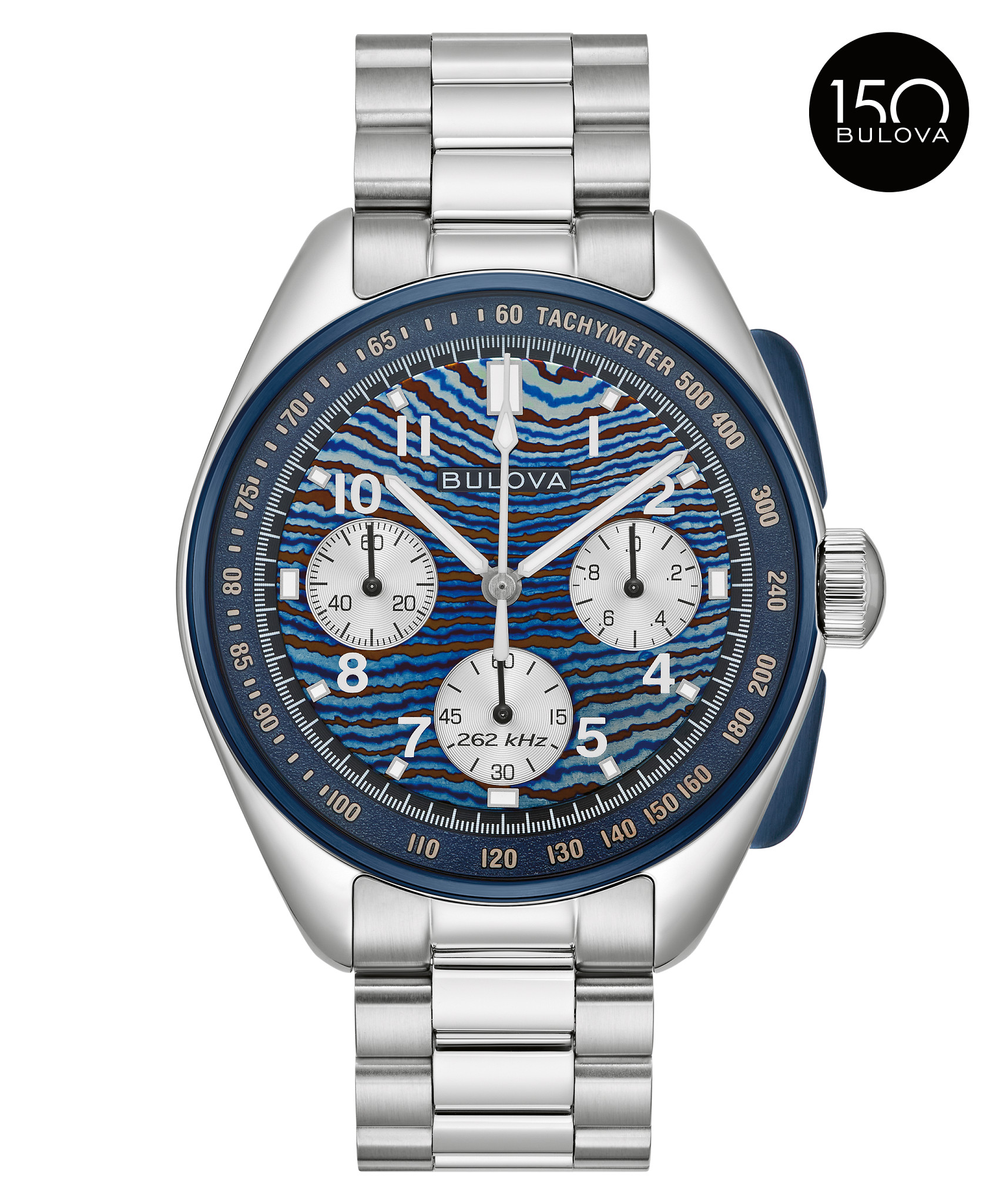 BULOVA/腕時計 Blue Dial Stainless Steel Bracelet Lunar Pilot Timascus 98A329